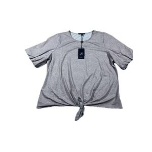 Adrianna Papell Top Womens L Pink Dotted Printed Tie Front‎ Blouse NEW